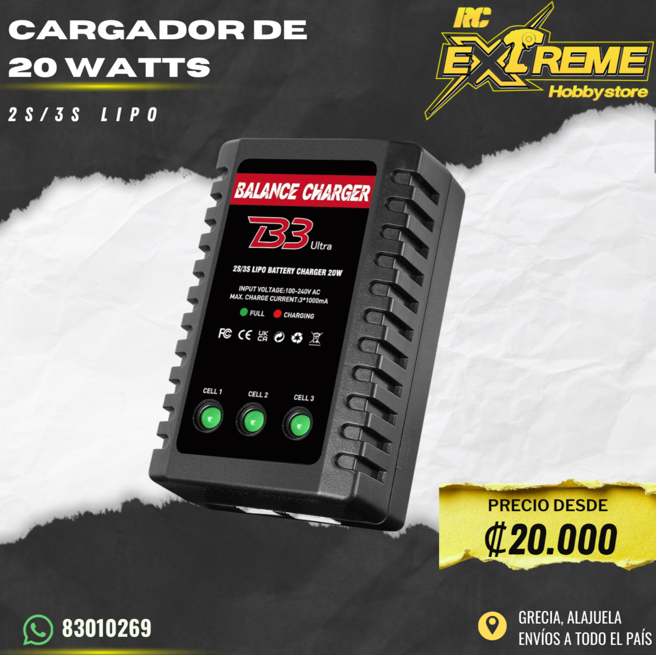 Cargador de 20 Watts 2s / 3s lipo