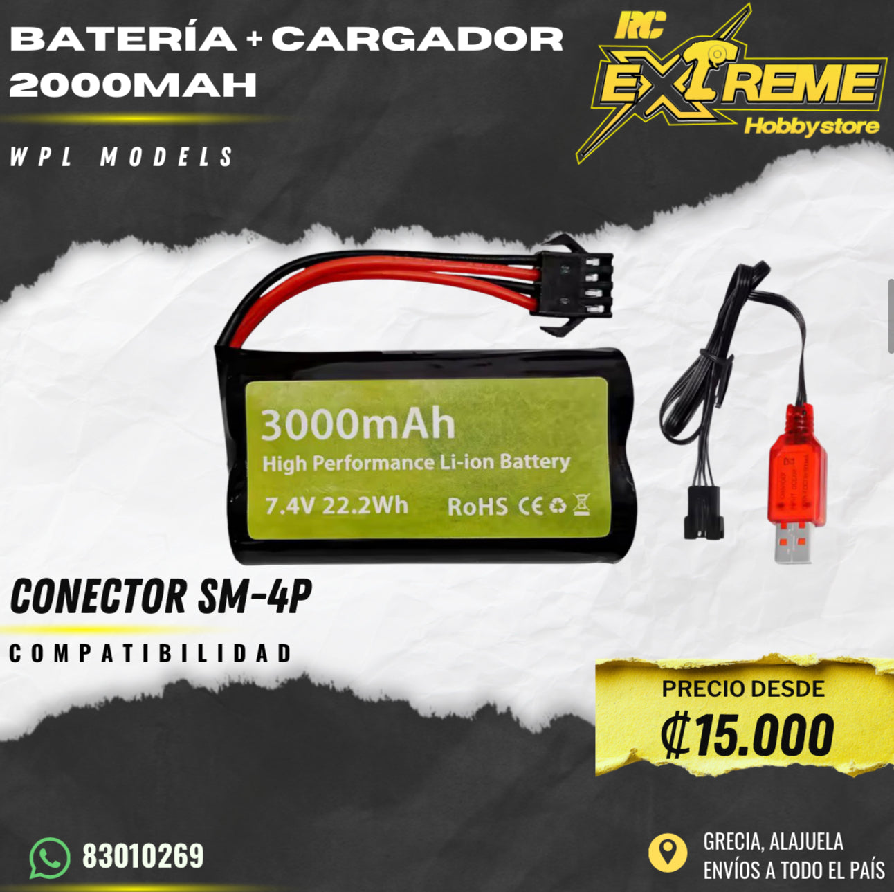 Batería + Cargador 2000 MAH WPL MODELS