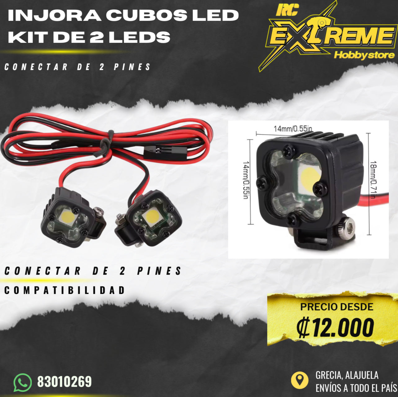Injora Cubos Kit De 2 LEDs Conector de 2 Pines