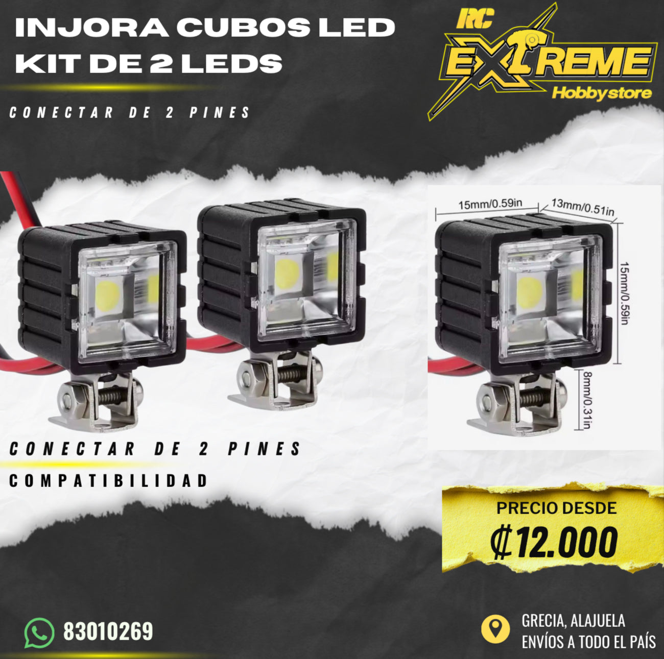 Injora Cubos Led Kit De 2 LEDs Conector De 2 Pines