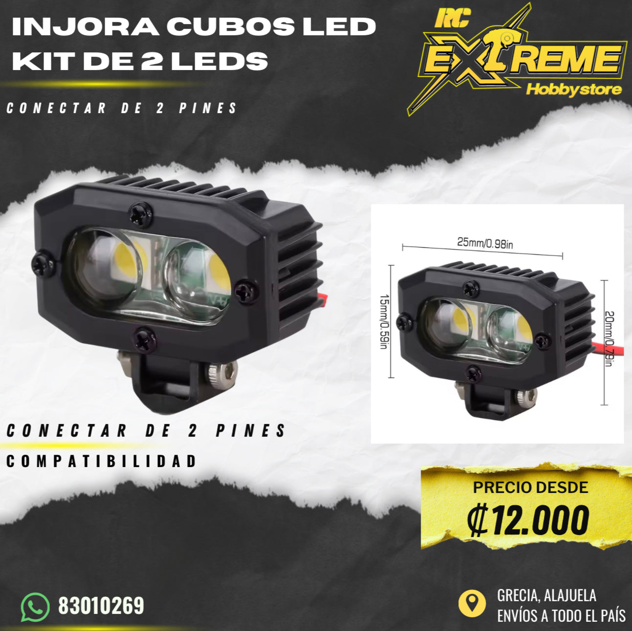 Injora Cubos Led Kit de 2 Led Conector de 2 Pines