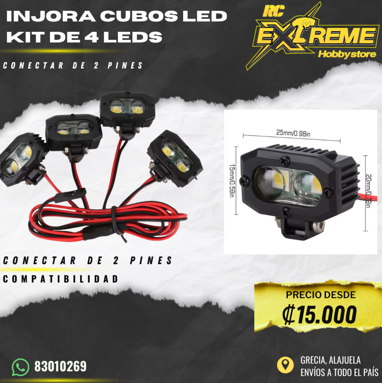 Injora Cubos Led Kit de 4 LEDs Conector de 2 Pines